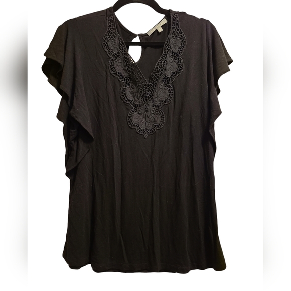 Daniel Rainn black v-neck flutter sleeve top L - Picture 1 of 4